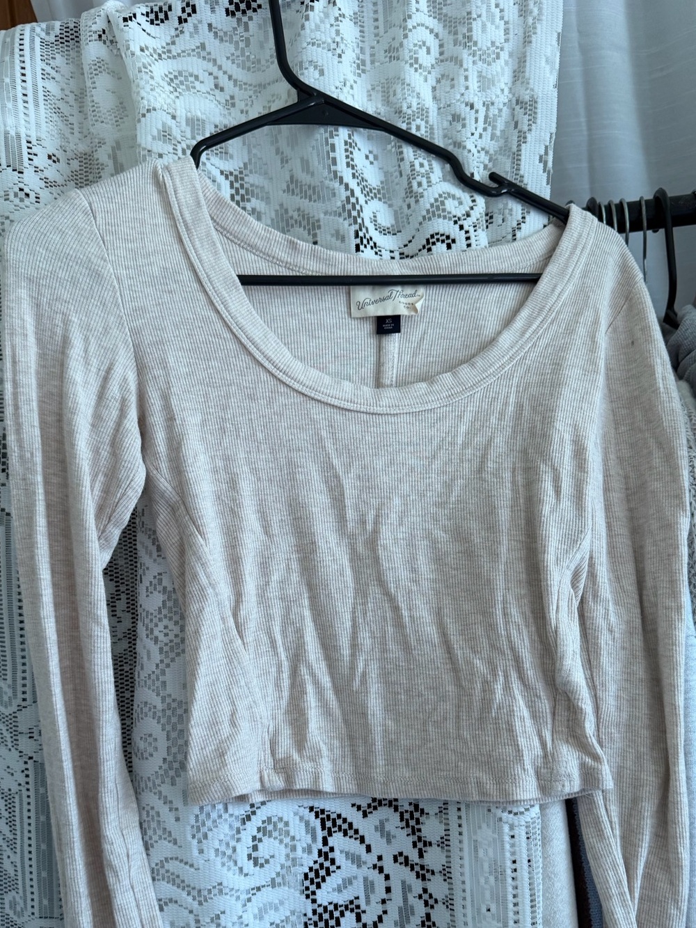 Target Ribbed Long Sleeve Scoop Neck Top - Beige